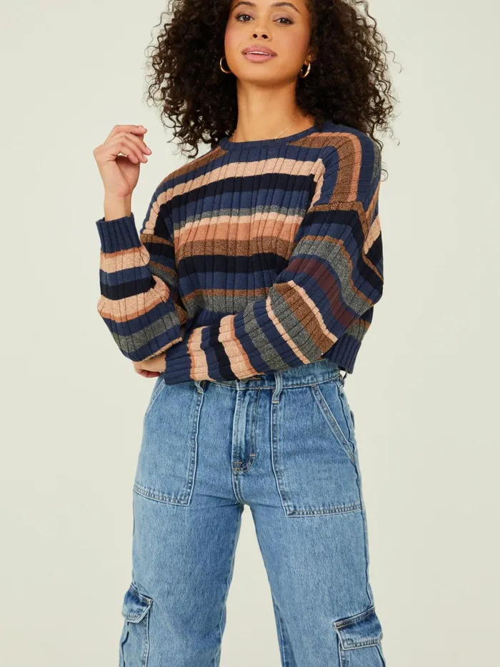 Women Parker Cropped Stripe Sweater Bluemulti Altar039d State Sweaters