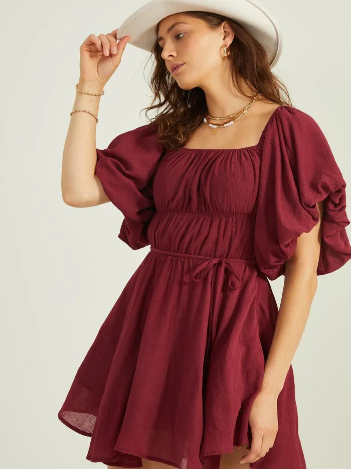 Women Parker Puff Sleeve Dress Burgundy Altar039d State Casual