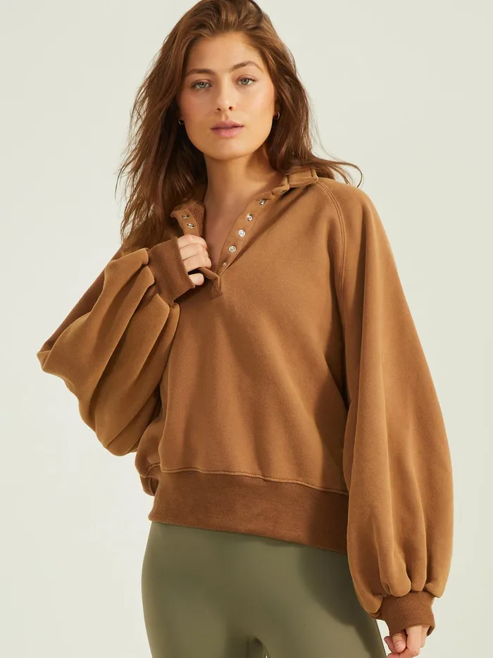 Women Peak Balloon Sleeve Pullover Brown Altar039d State Activewear