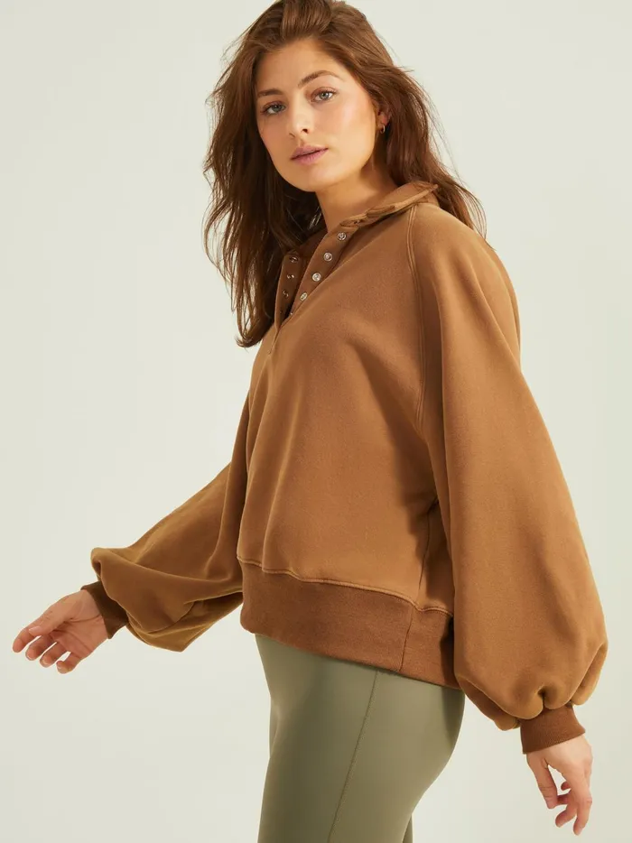 Women Peak Balloon Sleeve Pullover Brown Altar039d State Activewear