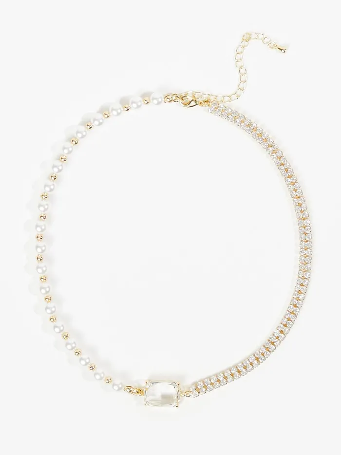Women Pearl Crystal Dual Choker Necklace Gold Altar039d State Jewelry