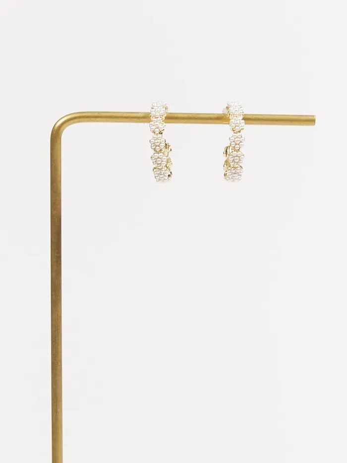 Women Pearl Encrusted Mini Hoop Earrings Ivorygold Altar039d State Jewelry