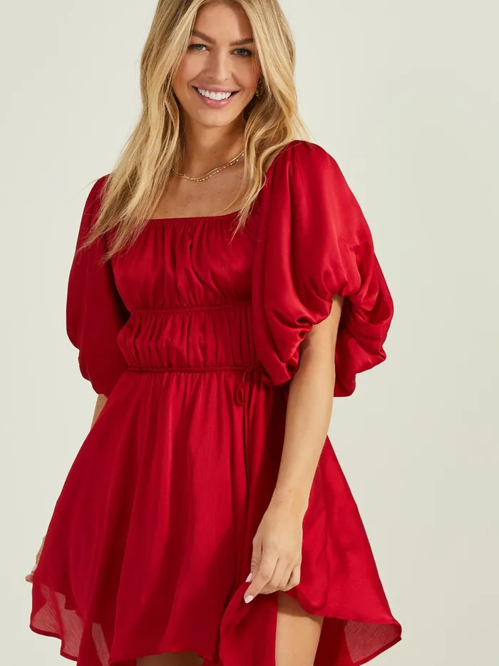 Women Penelope Puff Sleeve Dress Red Altar039d State Casual