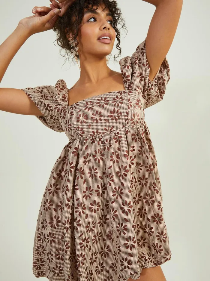 Women Pixie Floral Puff Sleeve Dress Brown Altar039d State Casual