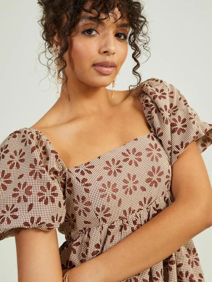 Women Pixie Floral Puff Sleeve Dress Brown Altar039d State Casual