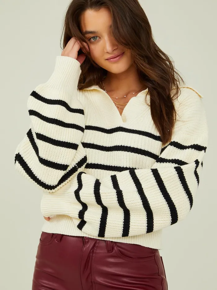 Women Reed Collared Striped Sweater Whiteblack Altar039d State Sweaters