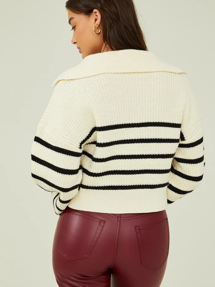 Women Reed Collared Striped Sweater Whiteblack Altar039d State Sweaters