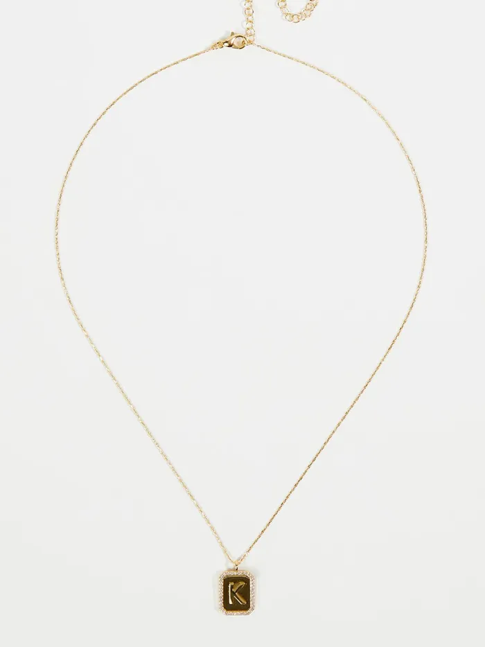 Women Rhinestone Lined Monogram Pendant Necklace 8211 K Gold Altar039d State Jewelry