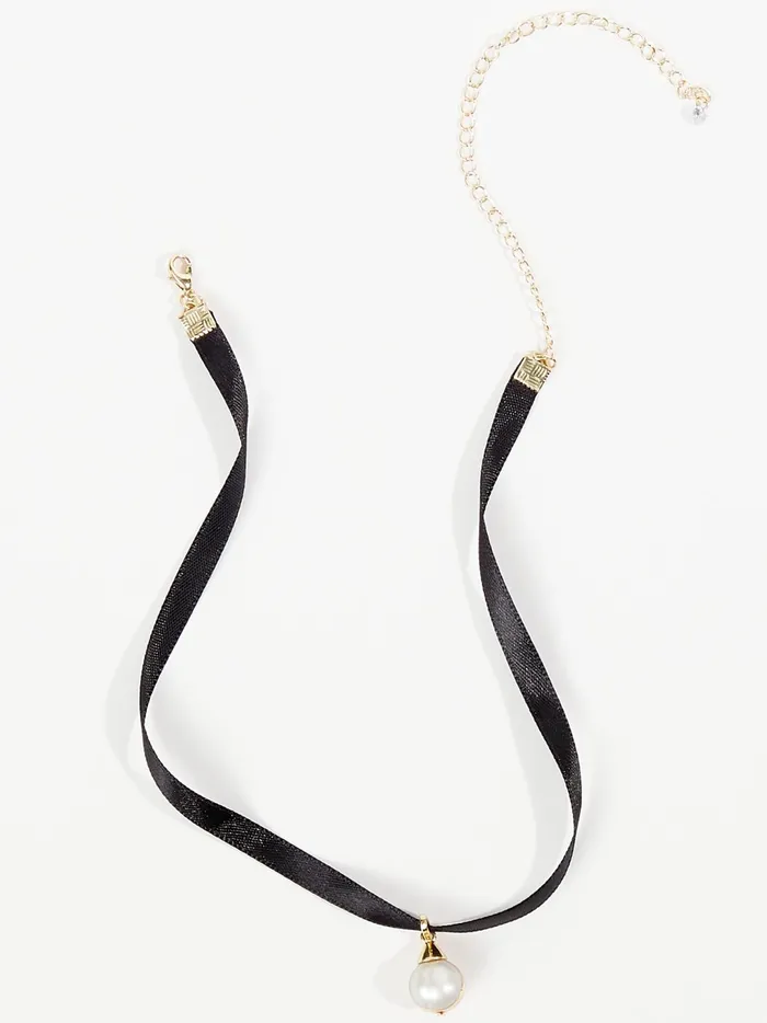 Women Ribbon Pearl Drop Choker Necklace Blackcream Altar039d State Jewelry