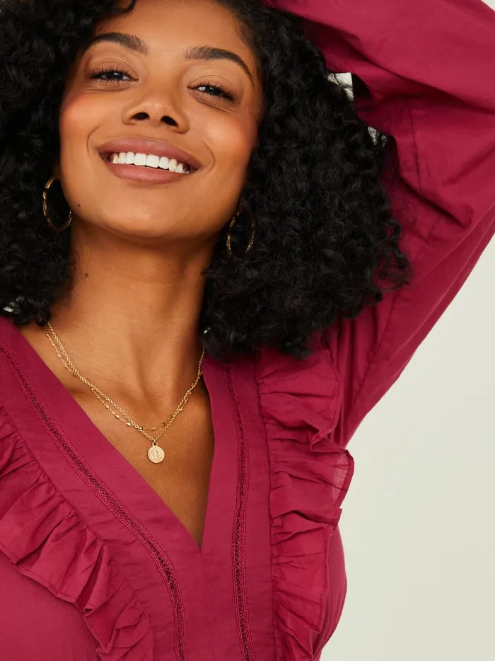 Women Romy Ruffle VNeck Top Wine Altar039d State Blouses