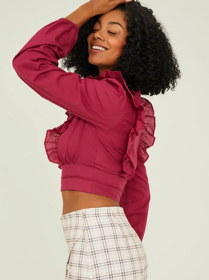 Women Romy Ruffle VNeck Top Wine Altar039d State Blouses