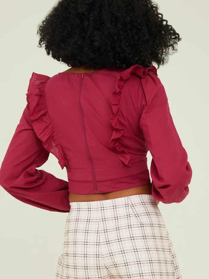 Women Romy Ruffle VNeck Top Wine Altar039d State Blouses