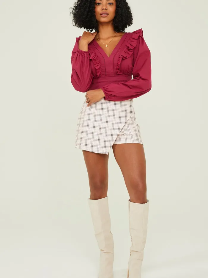 Women Romy Ruffle VNeck Top Wine Altar039d State Blouses
