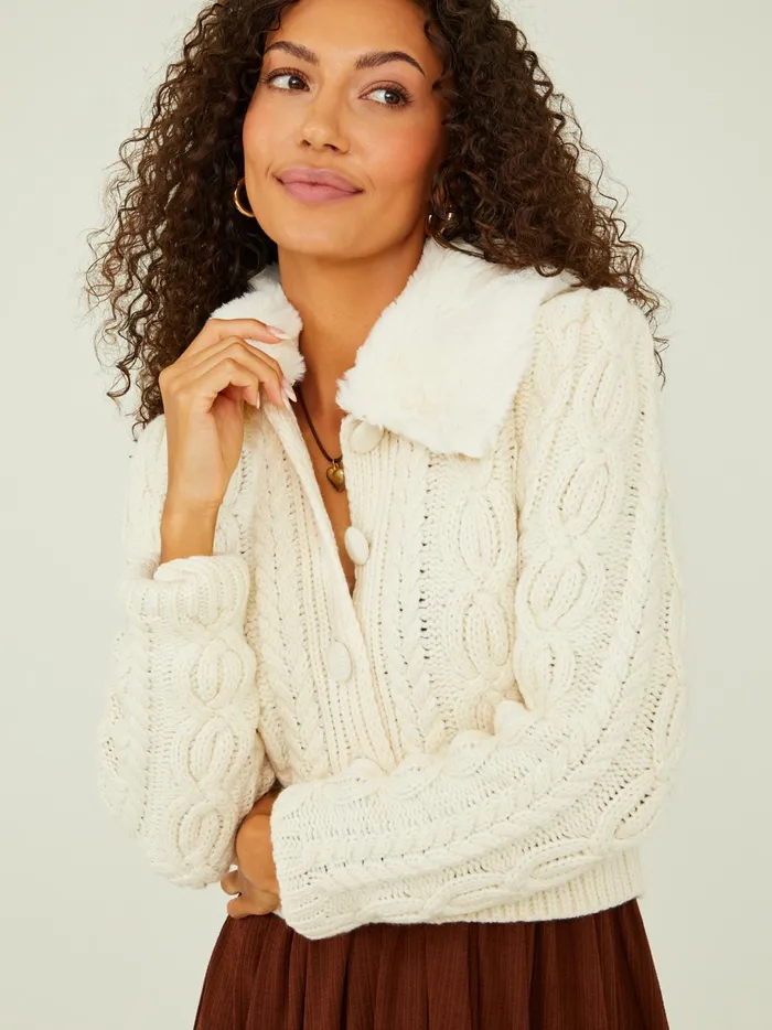 Women Rosie Fur Collar Cardigan Ivory Altar039d State Sweaters