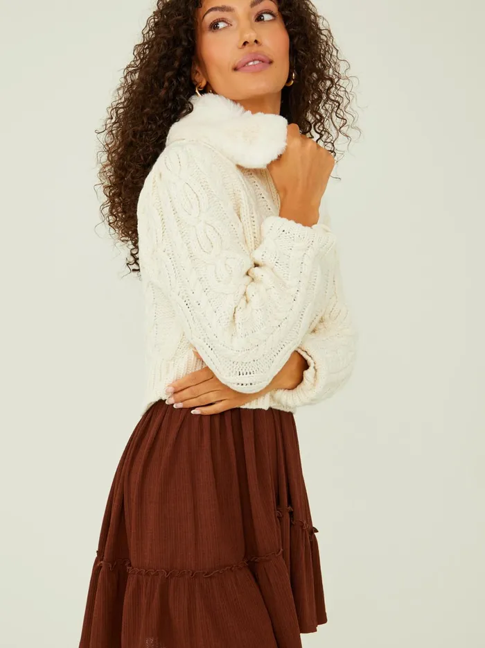 Women Rosie Fur Collar Cardigan Ivory Altar039d State Sweaters