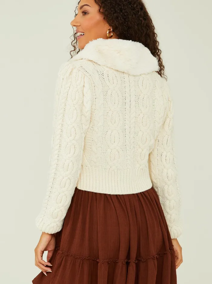 Women Rosie Fur Collar Cardigan Ivory Altar039d State Sweaters