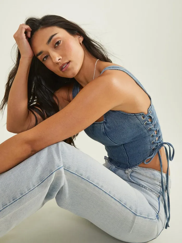 Women Sage Denim Corset Top Denim Altar039d State Corsets