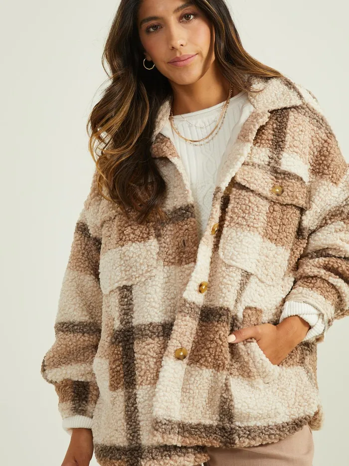 Women Sammy Sherpa Shacket Taupebrown Altar039d State Jackets