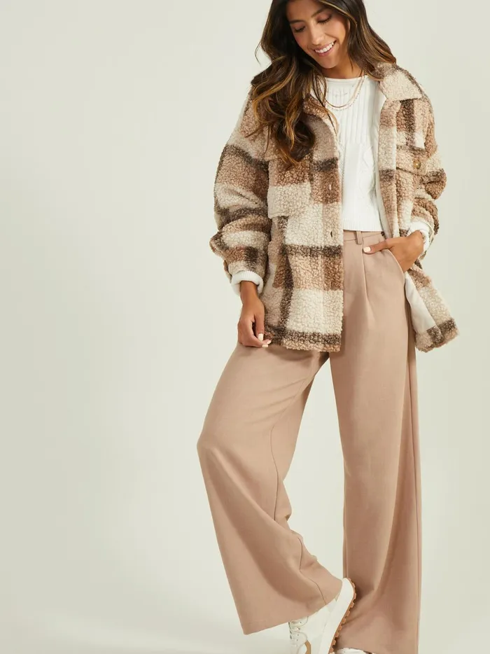 Women Sammy Sherpa Shacket Taupebrown Altar039d State Jackets