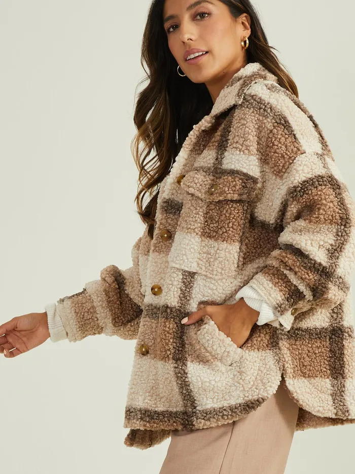 Women Sammy Sherpa Shacket Taupebrown Altar039d State Jackets