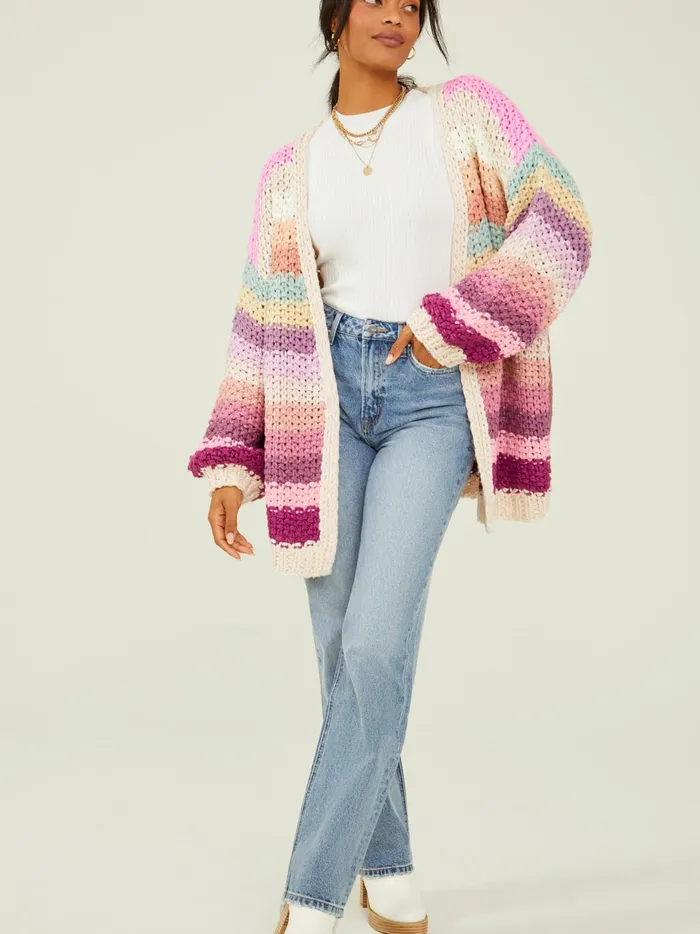 Women Scottie Chunky Cardigan Ltpinkmulti Altar039d State Sweaters