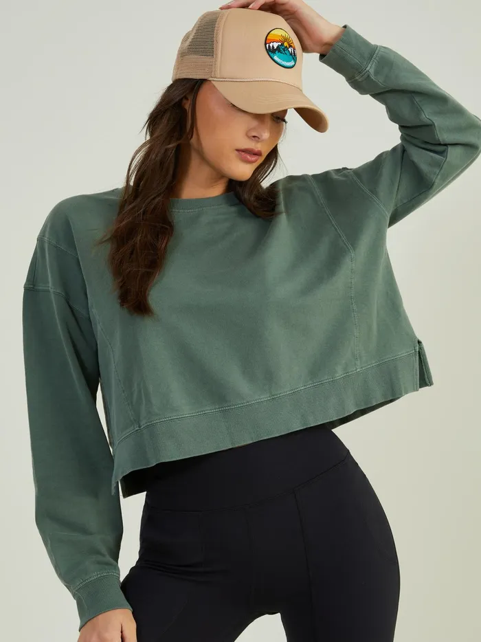 Women Settle Down Cropped Top Greengrey Altar039d State Activewear