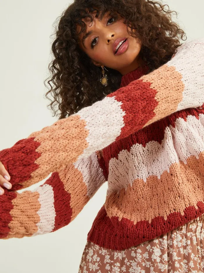 Women Shania Striped Sweater Pinkred Altar039d State Sweaters