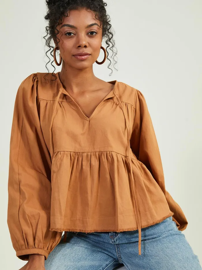 Women Sidney Tie Tiered Top Brown Altar039d State Blouses