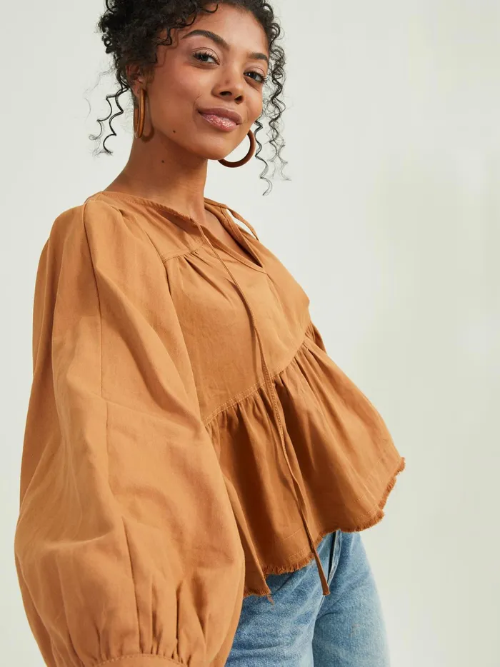 Women Sidney Tie Tiered Top Brown Altar039d State Blouses
