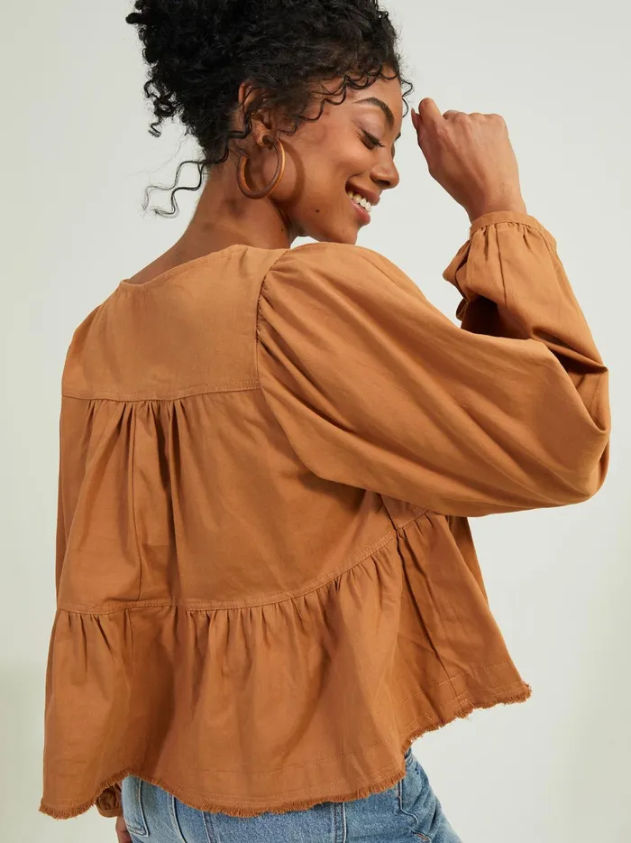 Women Sidney Tie Tiered Top Brown Altar039d State Blouses