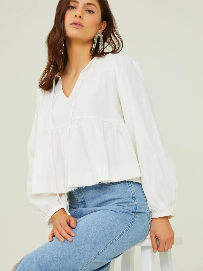 Women Sidney Tie Tiered Top Offwhite Altar039d State Blouses