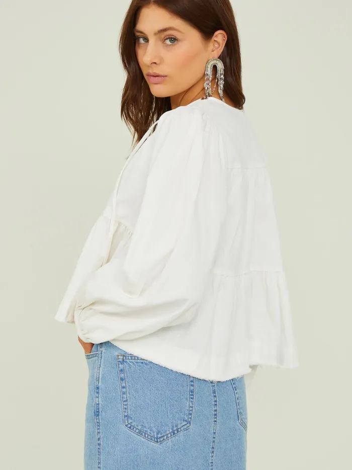 Women Sidney Tie Tiered Top Offwhite Altar039d State Blouses