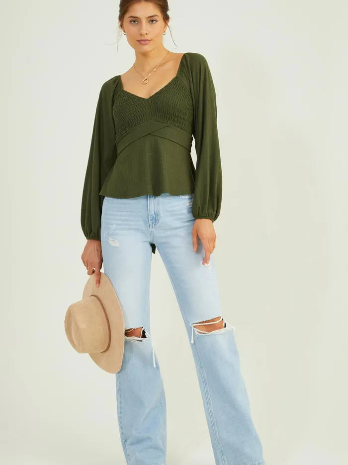 Women Sophie Crossover Peplum Top Olive Altar039d State Blouses