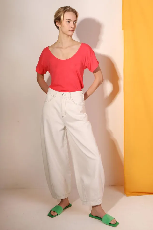 Women Square Cut Tee Raspberry LF Markey Tops