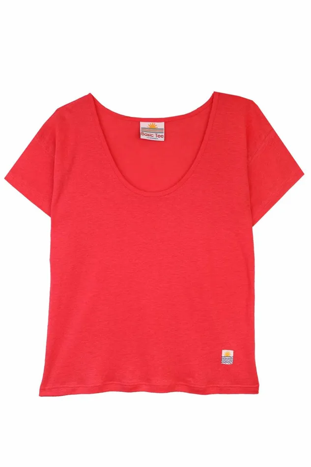 Women Square Cut Tee Raspberry LF Markey Tops