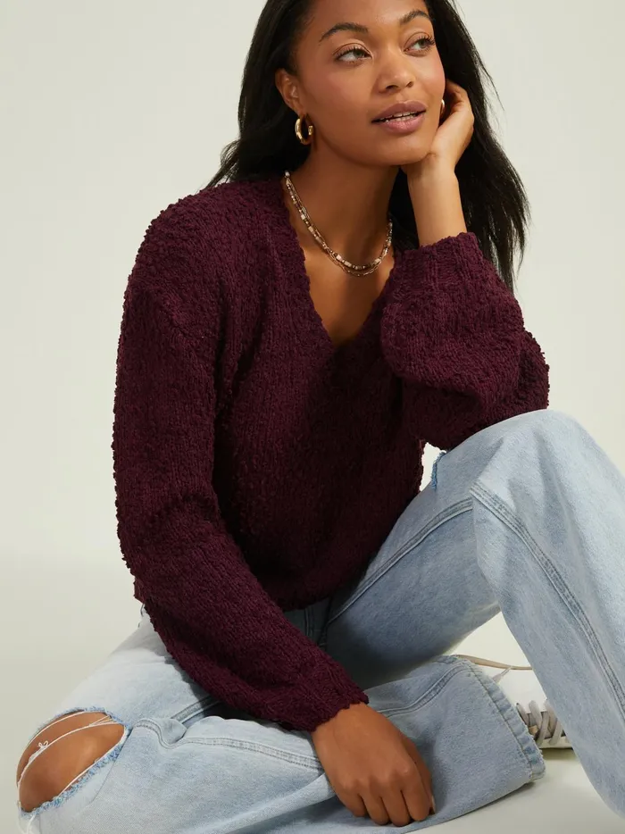 Women Sydney Popcorn Pullover Wine Altar039d State Sweaters