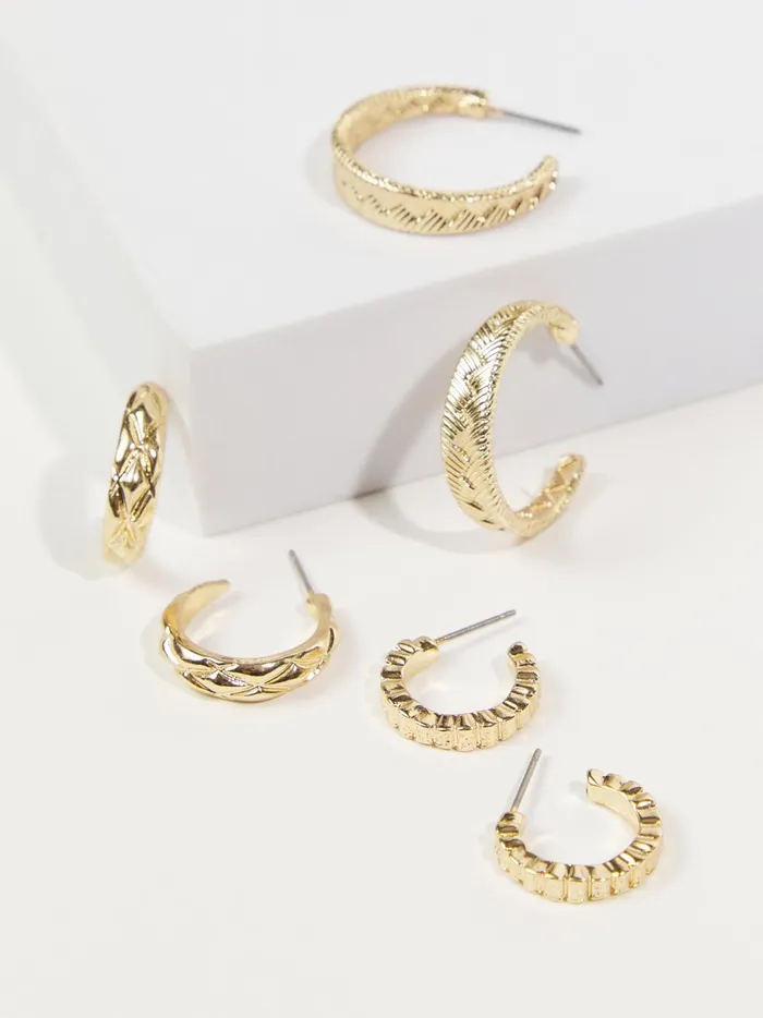 Women Textured Hoop Earring Trio Pack Gold Altar039d State Jewelry
