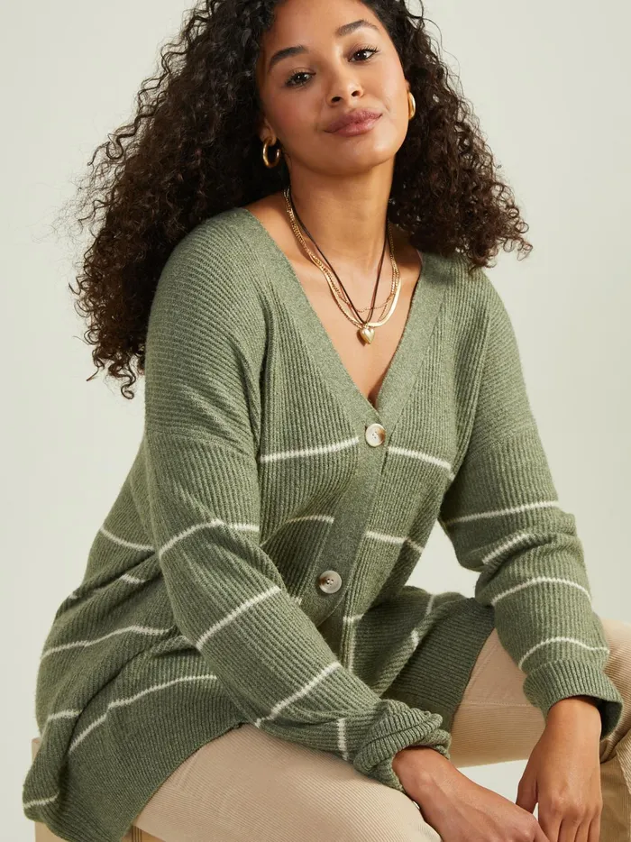 Women Vienna Striped Cardigan Creamolive Altar039d State Sweaters