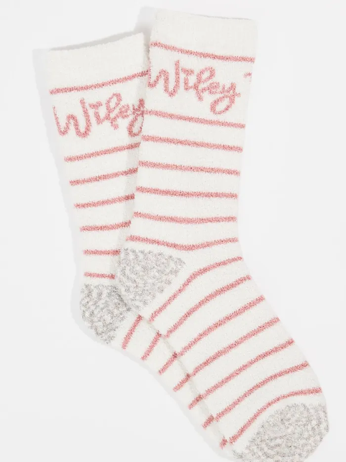 Women Wifey Striped Cozy Socks Ivory Altar039d State Socks