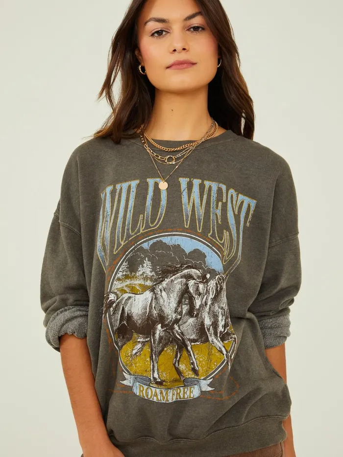 Women Wild West Oversized Sweatshirt Charcoal Altar039d State Graphics