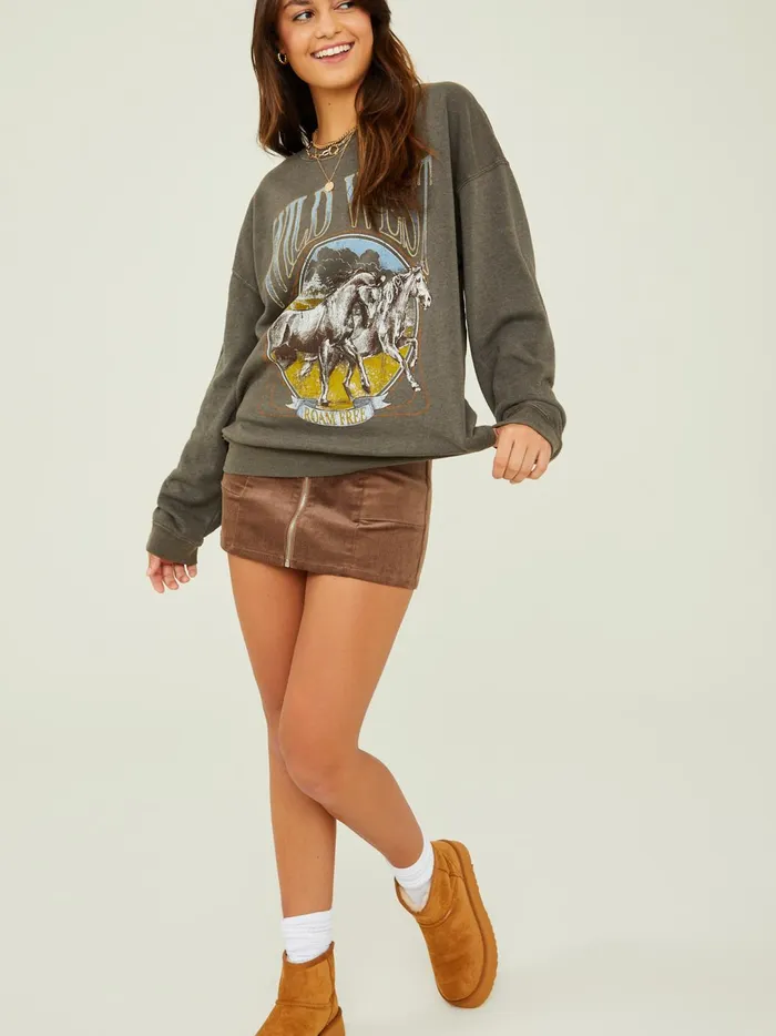 Women Wild West Oversized Sweatshirt Charcoal Altar039d State Graphics