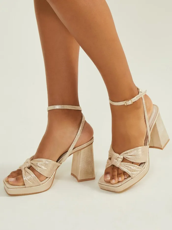 Women Zoey Suede Knotted Heels Gold Altar039d State Heels