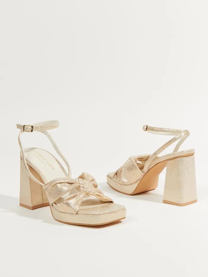 Women Zoey Suede Knotted Heels Gold Altar039d State Heels
