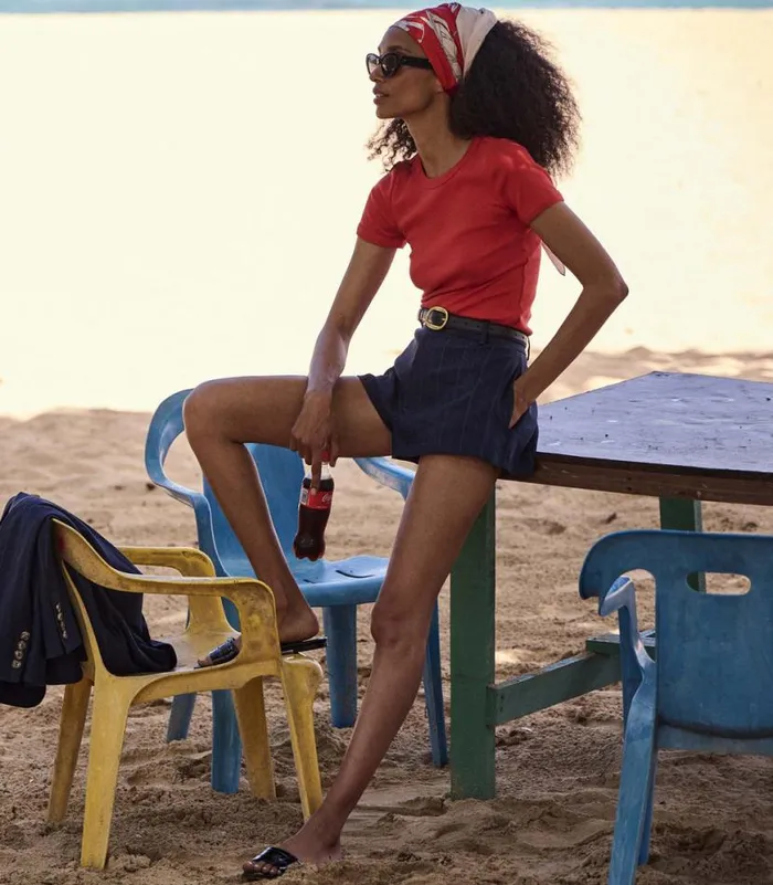 YVAINE SHORT Navy Pinstripe Shop DEN Pants and Shorts