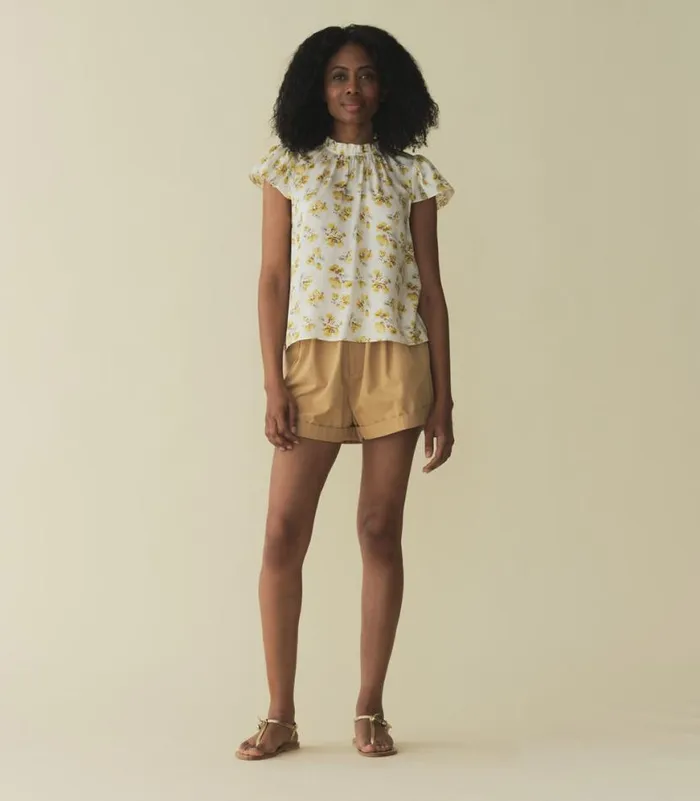 YVIE TOP Gold Frolicking Floral Shop DEN Tops