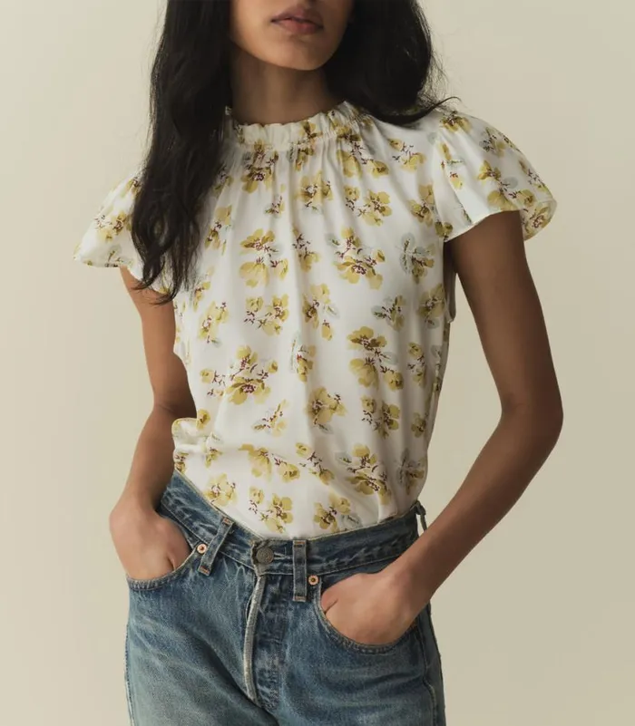 YVIE TOP Gold Frolicking Floral Shop DEN Tops