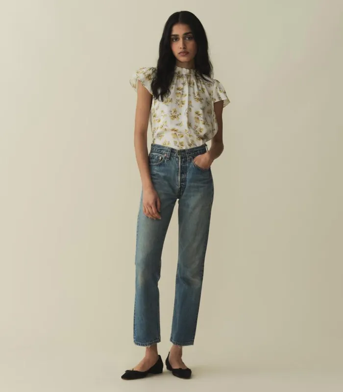 YVIE TOP Gold Frolicking Floral Shop DEN Tops