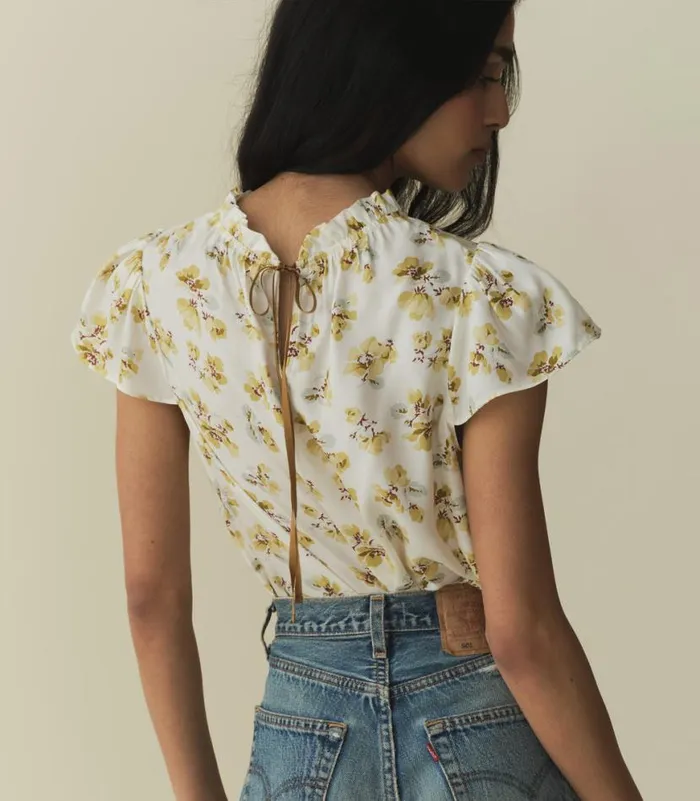 YVIE TOP Gold Frolicking Floral Shop DEN Tops