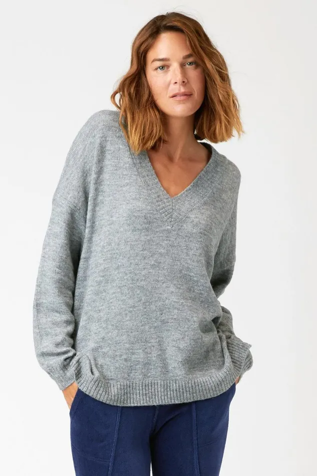 Zoya VNeck Sweater Slate Heather Clothing XCVI Sweaters